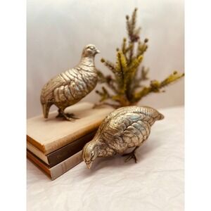 Vintage Brass Quail Figurines Pair Mid Century Modern Bird Statues Decor Set